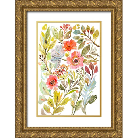 Happy Flowers IV Gold Ornate Wood Framed Art Print with Double Matting by Fields, Karen
