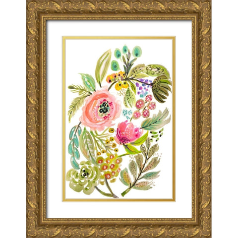 Happy Flowers V Gold Ornate Wood Framed Art Print with Double Matting by Fields, Karen