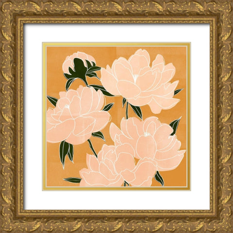 Modern Peonies I Gold Ornate Wood Framed Art Print with Double Matting by Scarvey, Emma