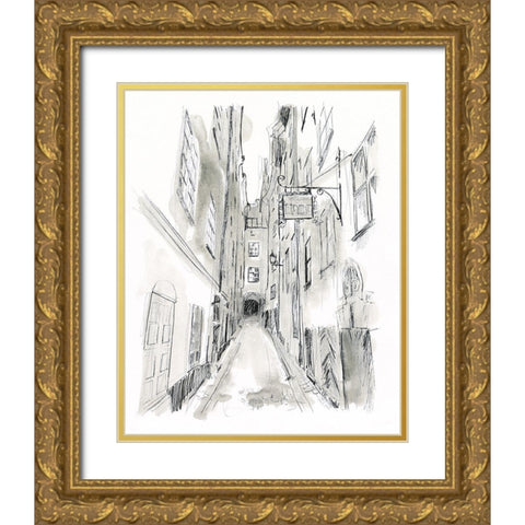 European City Sketch I Gold Ornate Wood Framed Art Print with Double Matting by Vess, June Erica