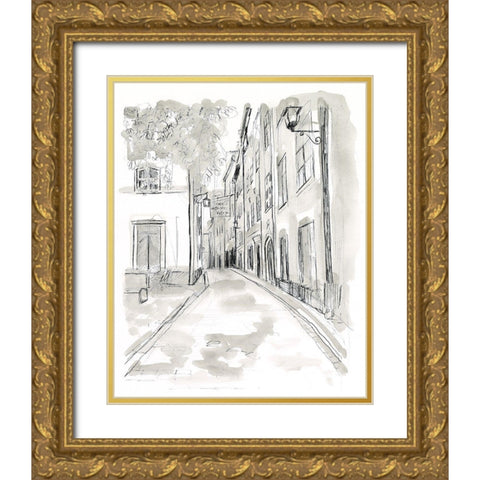 European City Sketch IV Gold Ornate Wood Framed Art Print with Double Matting by Vess, June Erica