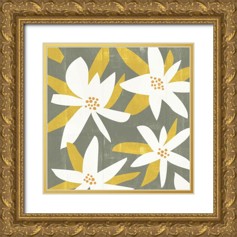 White Petals I Gold Ornate Wood Framed Art Print with Double Matting by Wang, Melissa