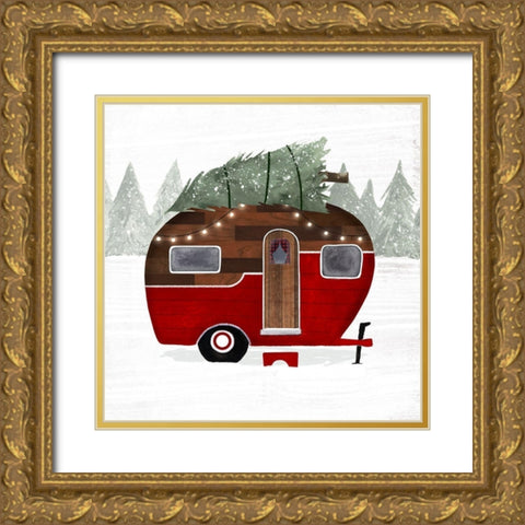 Yuletide Camper I Gold Ornate Wood Framed Art Print with Double Matting by Borges, Victoria