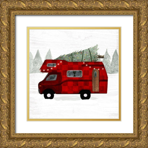 Yuletide Camper II Gold Ornate Wood Framed Art Print with Double Matting by Borges, Victoria