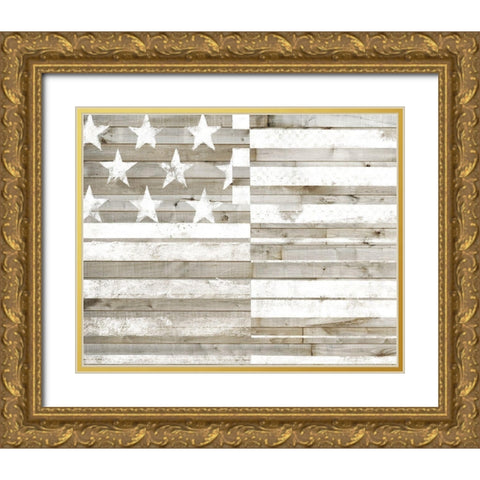 Americana Flag Gold Ornate Wood Framed Art Print with Double Matting by Studio W
