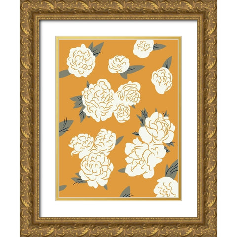 Ivory Peonies on Gold I Gold Ornate Wood Framed Art Print with Double Matting by Green, Jacob