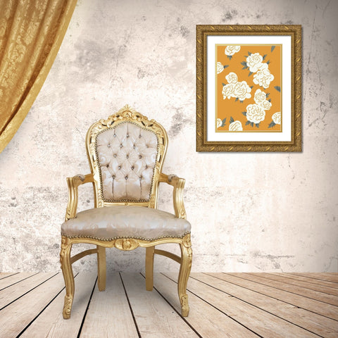 Ivory Peonies on Gold II Gold Ornate Wood Framed Art Print with Double Matting by Green, Jacob