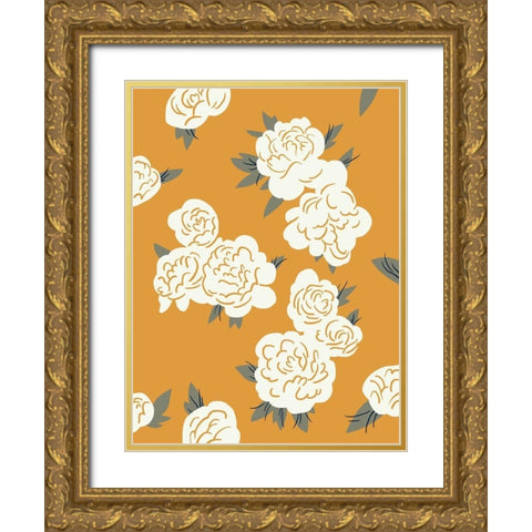 Ivory Peonies on Gold II Gold Ornate Wood Framed Art Print with Double Matting by Green, Jacob