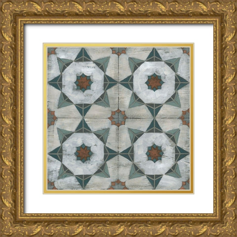 Verdigris Tile II Gold Ornate Wood Framed Art Print with Double Matting by Vess, June Erica
