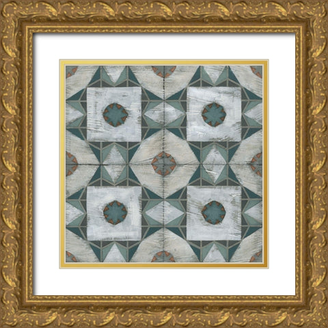 Verdigris Tile III Gold Ornate Wood Framed Art Print with Double Matting by Vess, June Erica