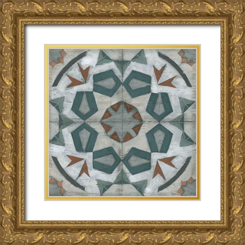 Verdigris Tile IV Gold Ornate Wood Framed Art Print with Double Matting by Vess, June Erica