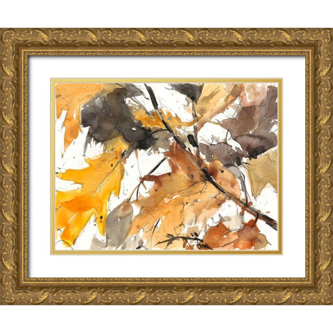 Watercolor Autumn Leaves I Gold Ornate Wood Framed Art Print with Double Matting by Dixon, Samuel