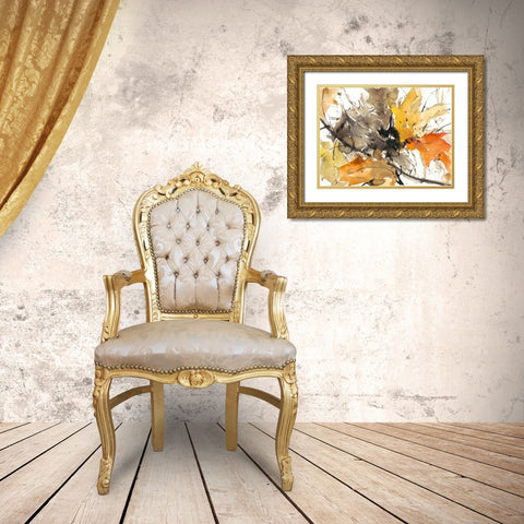 Watercolor Autumn Leaves II Gold Ornate Wood Framed Art Print with Double Matting by Dixon, Samuel