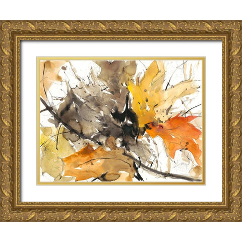 Watercolor Autumn Leaves II Gold Ornate Wood Framed Art Print with Double Matting by Dixon, Samuel