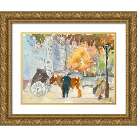 Autumn in New York - Study II Gold Ornate Wood Framed Art Print with Double Matting by Dixon, Samuel