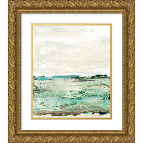 Mint and Aqua Horizon I Gold Ornate Wood Framed Art Print with Double Matting by Bramma, Lila