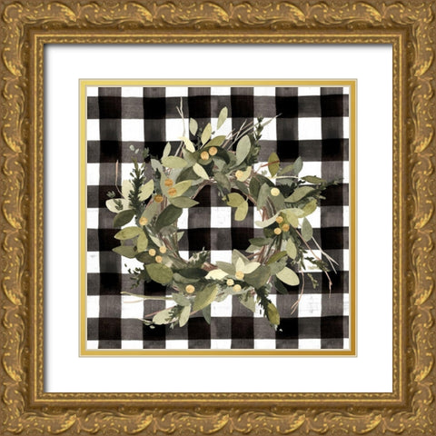 Modern Gingham Christmas II Gold Ornate Wood Framed Art Print with Double Matting by Caroline, Emma