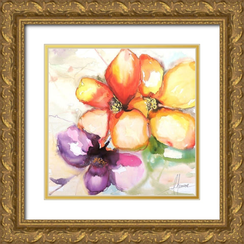Amigas Gold Ornate Wood Framed Art Print with Double Matting by Herrera, Leticia