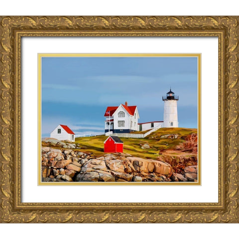 Nubble House II Gold Ornate Wood Framed Art Print with Double Matting by Kalina, Emily