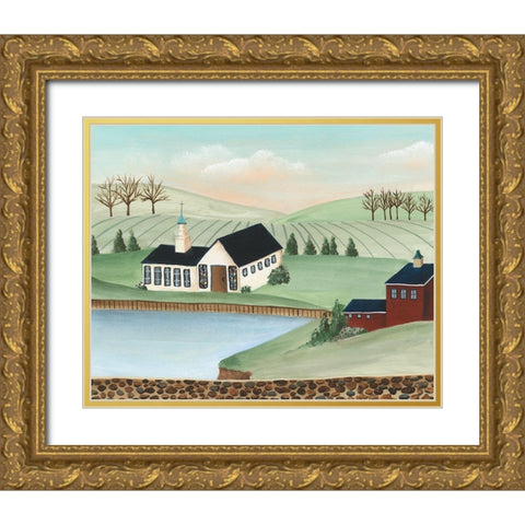 Folk Church Scene III Gold Ornate Wood Framed Art Print with Double Matting by Moore, Regina