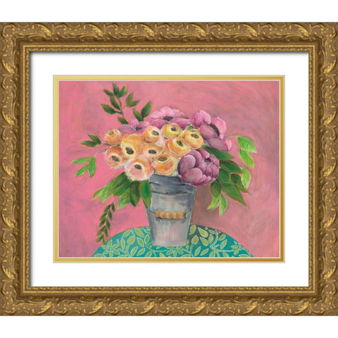 Sunny Bouquet I Gold Ornate Wood Framed Art Print with Double Matting by Moore, Regina