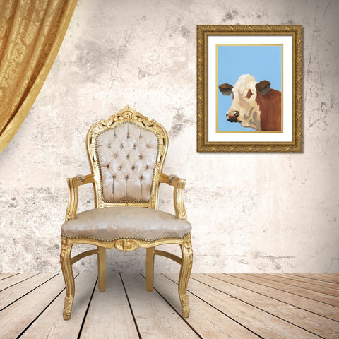 Cow-don Bleu I Gold Ornate Wood Framed Art Print with Double Matting by Moore, Regina