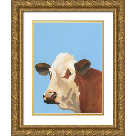 Cow-don Bleu I Gold Ornate Wood Framed Art Print with Double Matting by Moore, Regina