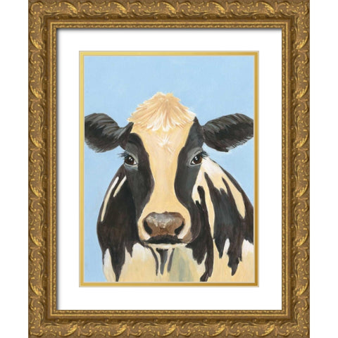 Cow-don Bleu II Gold Ornate Wood Framed Art Print with Double Matting by Moore, Regina