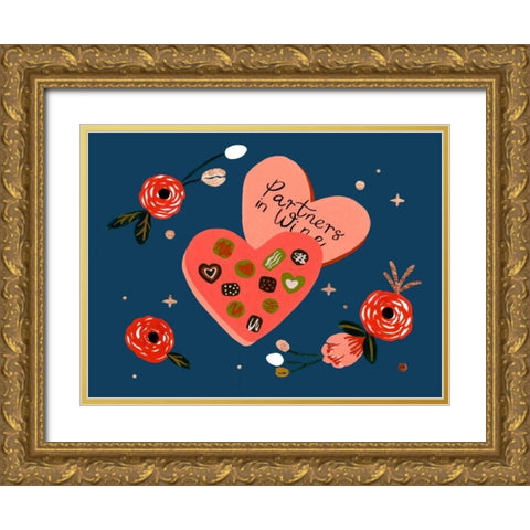 Happy Galentine I Gold Ornate Wood Framed Art Print with Double Matting by Wang, Melissa