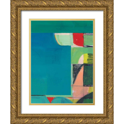 Teal Abstract I Gold Ornate Wood Framed Art Print with Double Matting by Bellissimo Art