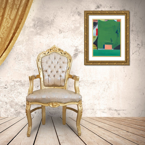 Teal Abstract II Gold Ornate Wood Framed Art Print with Double Matting by Bellissimo Art