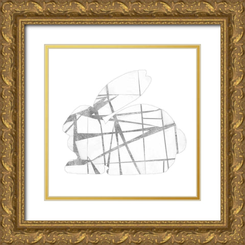 Geometric Rabbit in Silver I Gold Ornate Wood Framed Art Print with Double Matting by Goldberger, Jennifer