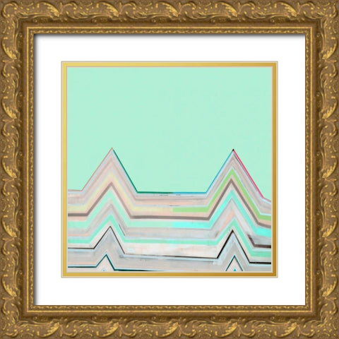 Aqua Zig Zag I Gold Ornate Wood Framed Art Print with Double Matting by Bellissimo Art
