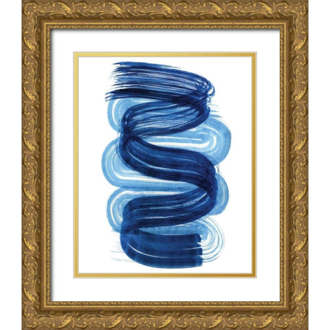 Blue Swish I Gold Ornate Wood Framed Art Print with Double Matting by Bellissimo Art