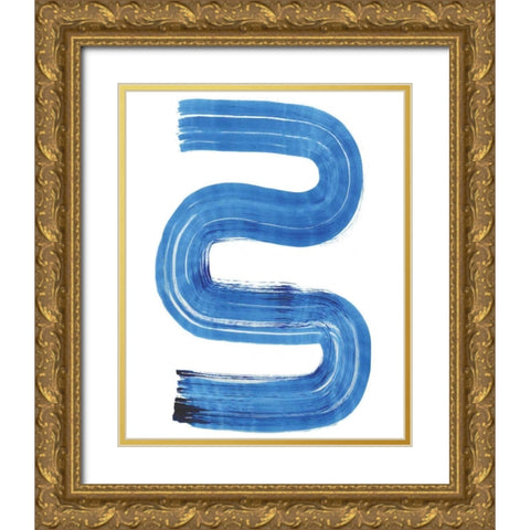 Blue Swish II Gold Ornate Wood Framed Art Print with Double Matting by Bellissimo Art