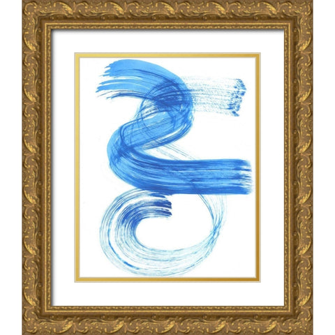Blue Swish III Gold Ornate Wood Framed Art Print with Double Matting by Bellissimo Art