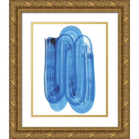 Blue Swish IV Gold Ornate Wood Framed Art Print with Double Matting by Bellissimo Art