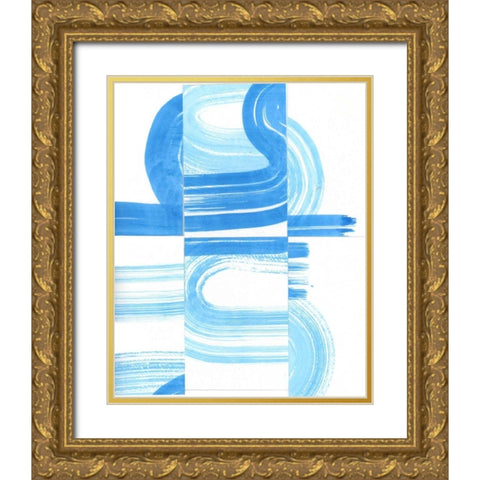 Blue Swish V Gold Ornate Wood Framed Art Print with Double Matting by Bellissimo Art