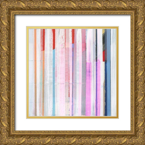 Red Pink Stripes I Gold Ornate Wood Framed Art Print with Double Matting by Bellissimo Art