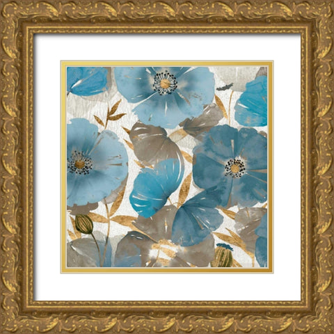 Blue and Gold Poppies II Gold Ornate Wood Framed Art Print with Double Matting by Studio W