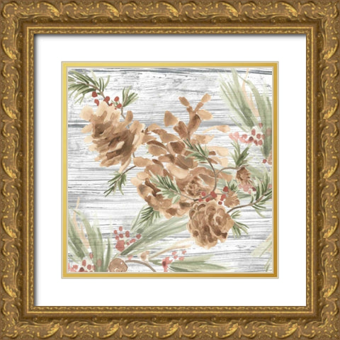 Pinecone Lodge III Gold Ornate Wood Framed Art Print with Double Matting by Vess, June Erica
