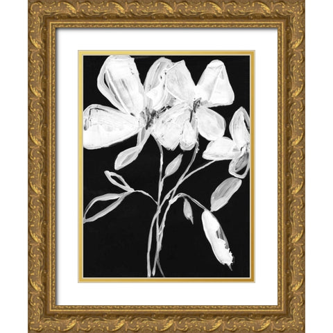 White Whimsical Flowers I Gold Ornate Wood Framed Art Print with Double Matting by Goldberger, Jennifer