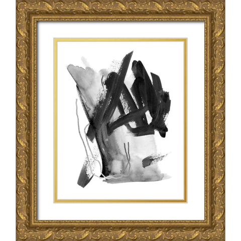 Black and Grey Collide I Gold Ornate Wood Framed Art Print with Double Matting by Wang, Melissa