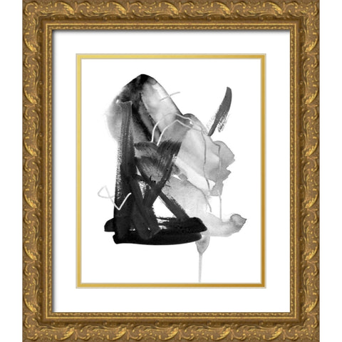 Black and Grey Collide II Gold Ornate Wood Framed Art Print with Double Matting by Wang, Melissa