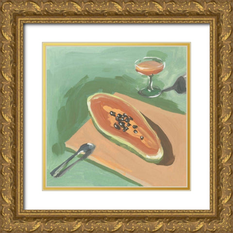 Still Life with Papaya I Gold Ornate Wood Framed Art Print with Double Matting by Wang, Melissa
