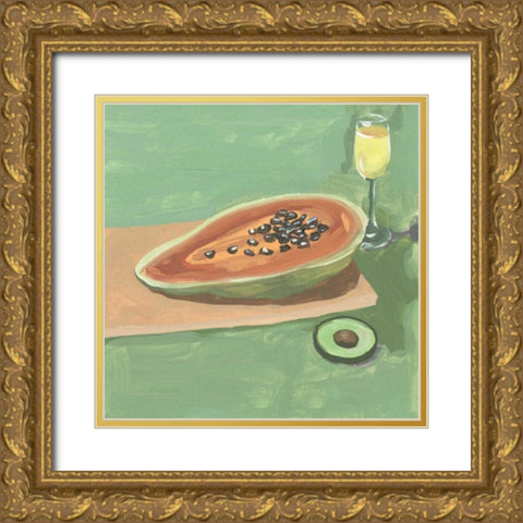 Still Life with Papaya II Gold Ornate Wood Framed Art Print with Double Matting by Wang, Melissa
