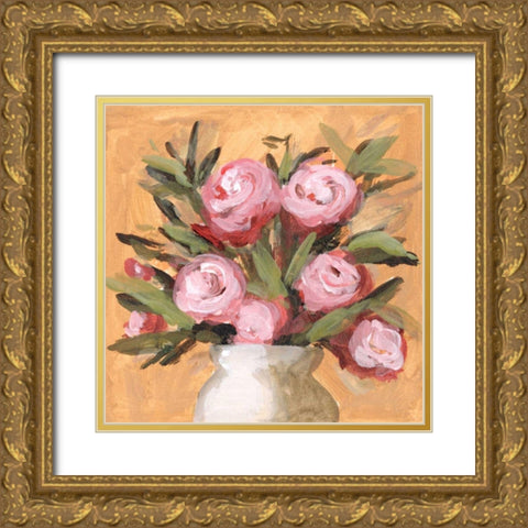 Vase and Roses I Gold Ornate Wood Framed Art Print with Double Matting by Wang, Melissa