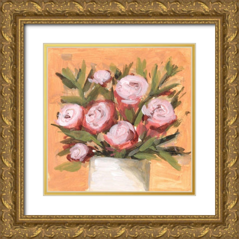 Vase and Roses II Gold Ornate Wood Framed Art Print with Double Matting by Wang, Melissa