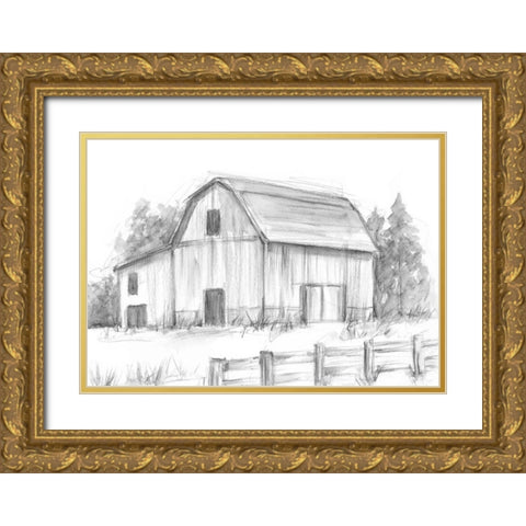 Black and White Barn Study II Gold Ornate Wood Framed Art Print with Double Matting by Harper, Ethan