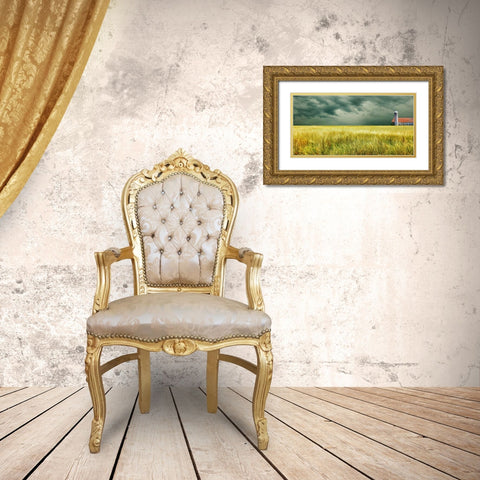 Yellow Field Gold Ornate Wood Framed Art Print with Double Matting by McLoughlin, James